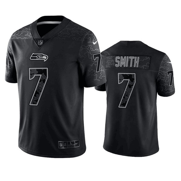 Men's Seattle Seahawks #7 Geno Smith Black Reflective Stitched Jersey