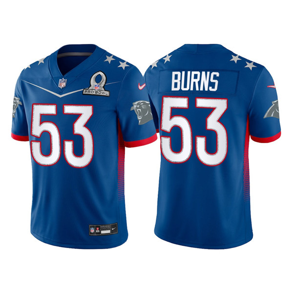 Men's Carolina Panthers #53 Brian Burns 2022 Royal Pro Bowl Stitched Jersey