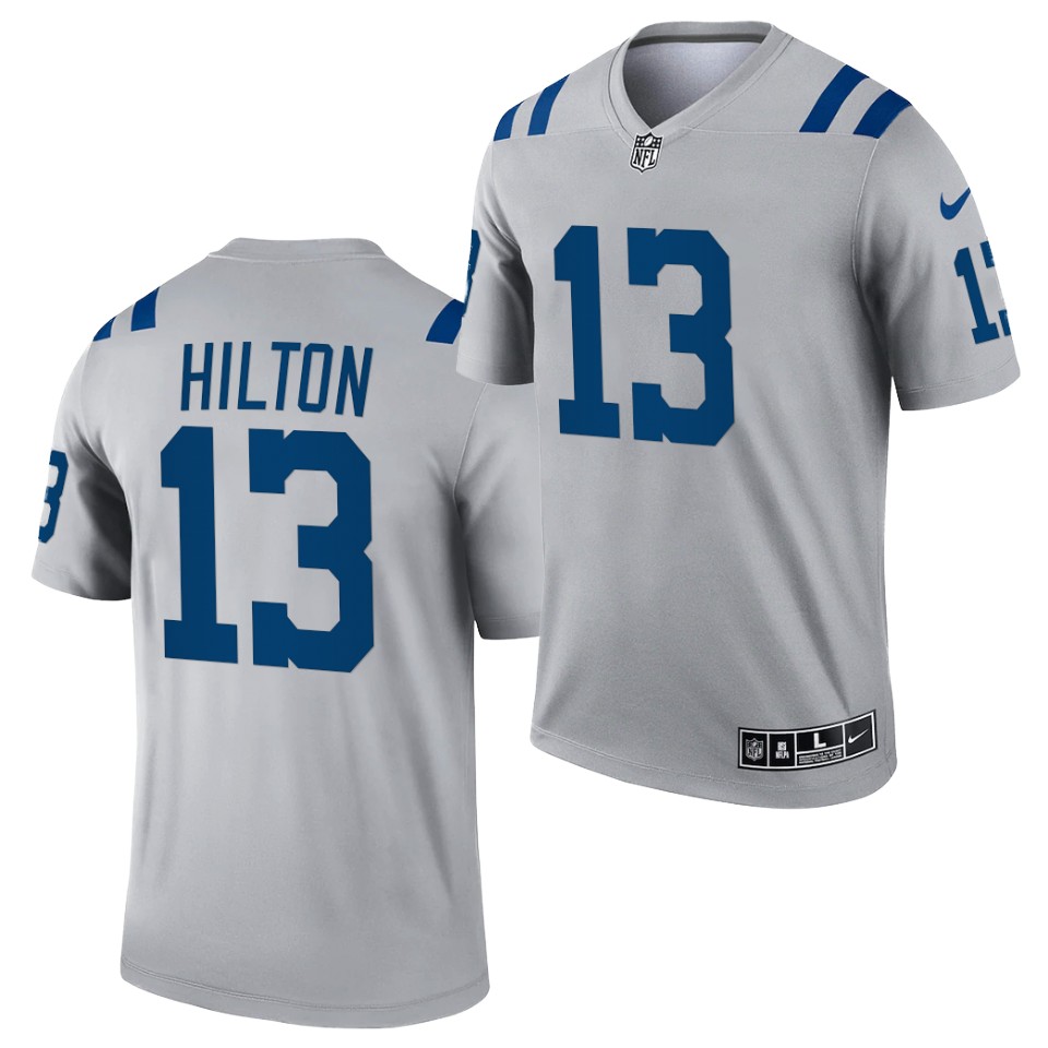 Men's Indianapolis Colts #13 T.Y. Hilton Gray 2021 Inverted Legend Stitched Jersey