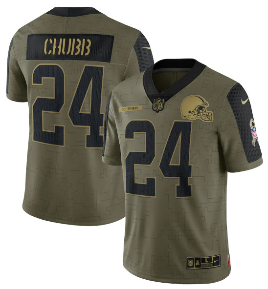 Men's Cleveland Browns 24 Nick Chubb 2021 Olive Salute To Service