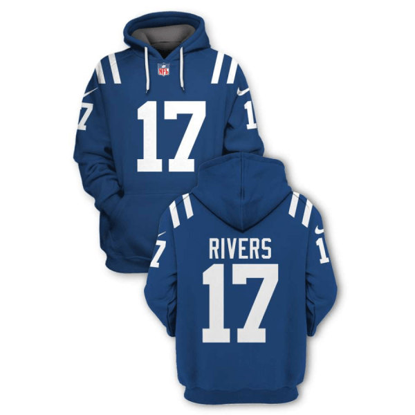 Men's Indianapolis Colts #17 Philip Rivers 2021 Blue Pullover Hoodie