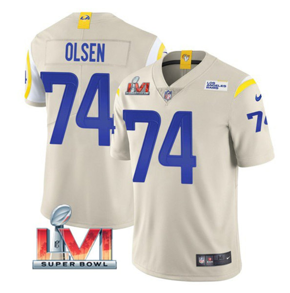 Men's Los Angeles Rams #74 Merlin Olsen Bone 2022 Super Bowl LVI Vapor Limited Stitched Jersey
