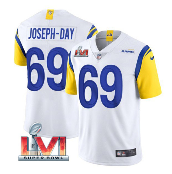 Men's Los Angeles Rams #69 Sebastian Joseph-Day White 2022 Super Bowl LVI Vapor Limited Stitched Jersey