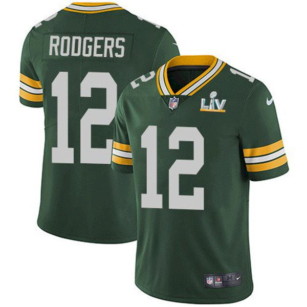 Men's Green Bay Packers #12 Aaron Rodgers Green 2021 Super Bowl LV Stitched NFL Jersey