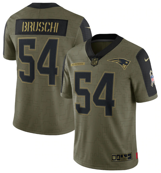 Men's New England Patriots #54 Tedy Bruschi 2021 Olive Salute To Service Limited Stitched Jersey