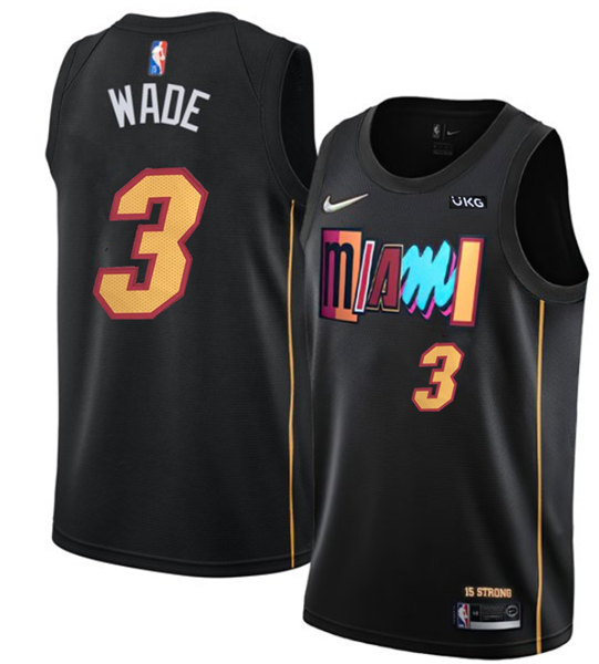 Men's Miami Heat #3 Dwyane Wade Black 75th Anniversary 2021/2022 City Edition Stitched Jersey