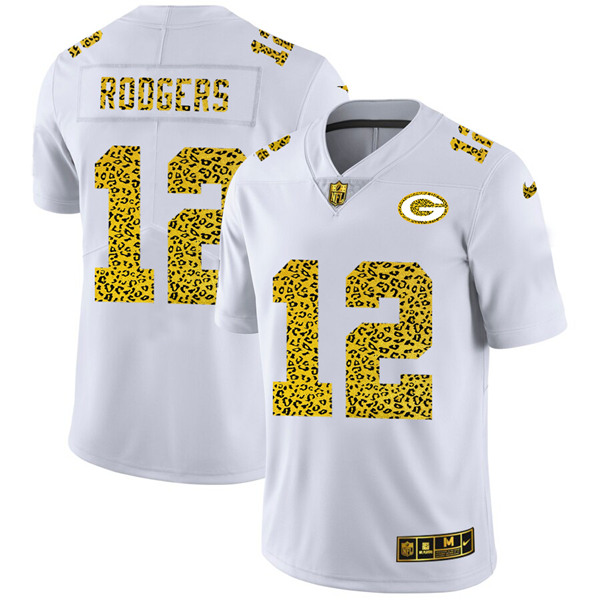 Men's Green Bay Packers #12 Aaron Rodgers 2020 White Leopard Print Fashion Limited Stitched NFL Jersey