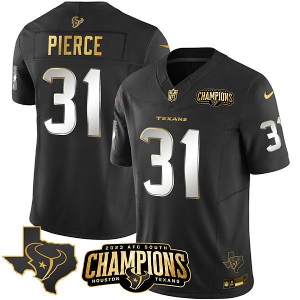 Men's Houston Texans #31 Dameon Pierce Black Golden 2023 F.U.S.E. With AFC South Champions Patch And Team Logo Patch Limited Football Stitched Jersey