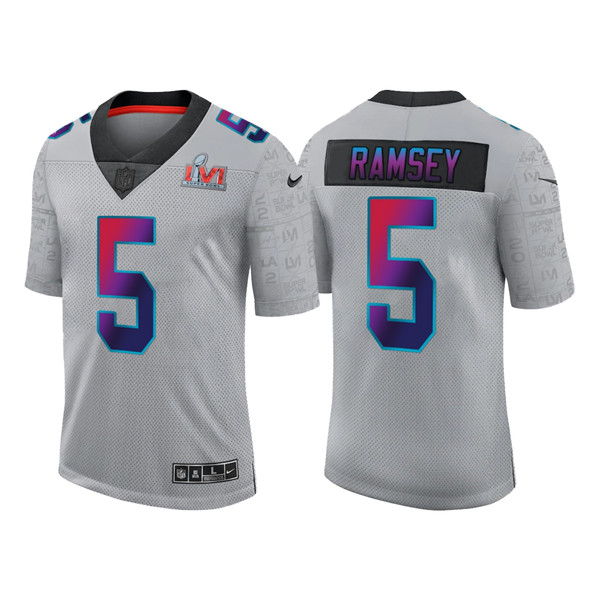 Men's Los Angeles Rams #5 Jalen Ramsey Gray 2022 Super Bowl LVI Limited Stitched Jersey