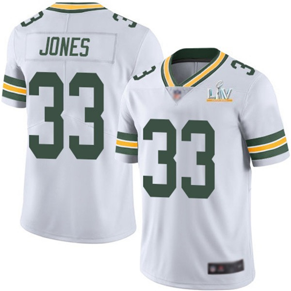 Men's Green Bay Packers #33 Aaron Jones White 2021 Super Bowl LV Stitched NFL Jersey