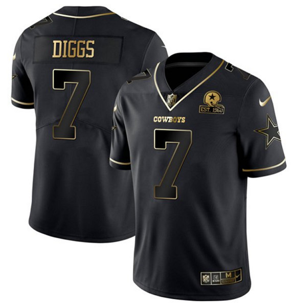 Men's Dallas Cowboys #7 Trevon Diggs Black Golden Edition Limited Stitched Jersey