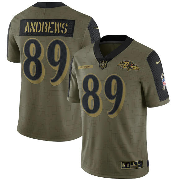 Men's Baltimore Ravens #89 Mark Andrews 2021 Olive Salute To Service Limited Stitched Jersey