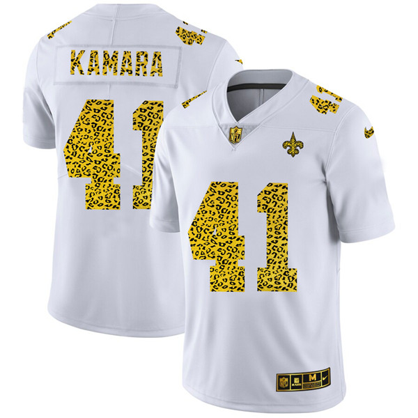 Men's New Orleans Saints #41 Alvin Kamara 2020 White Leopard Print Fashion Limited Stitched NFL Jersey