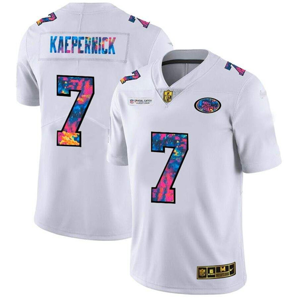 Men's San Francisco 49ers #7 Colin Kaepernick 2020 White Crucial Catch Limited Stitched NFL Jersey