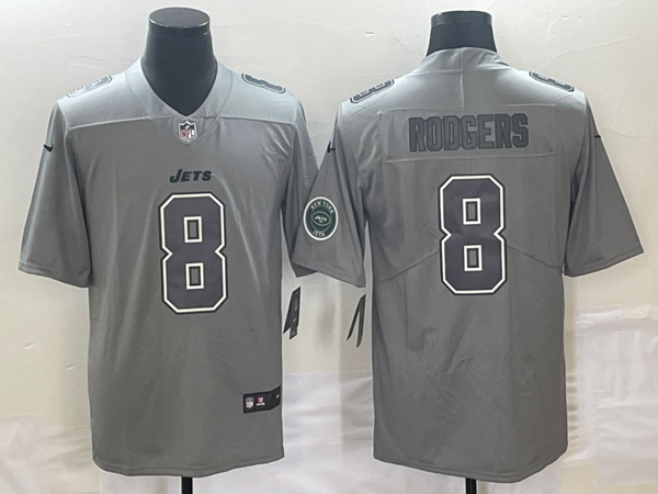 Men's New York Jets #8 Aaron Rodgers Gray With Patch Stitched Jersey