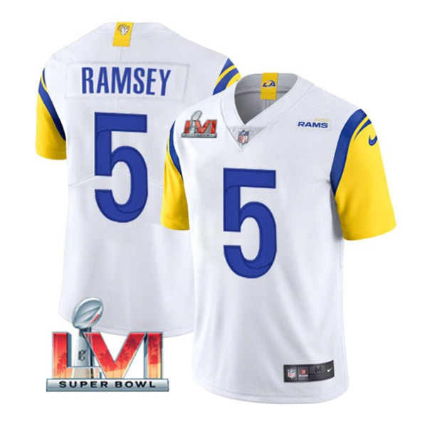 Men's Los Angeles Rams #5 Jalen Ramsey White 2022 Super Bowl LVI Vapor Limited Stitched Jersey