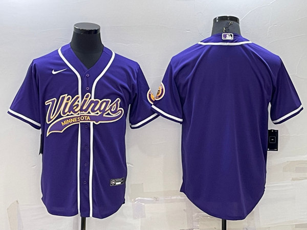 Men's Minnesota Vikings Blank Purple With Patch Cool Base Stitched Baseball Jersey