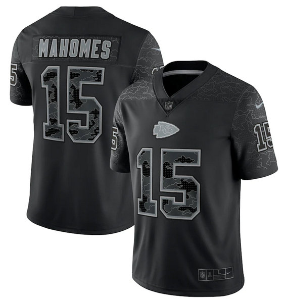 Men's Kansas City Chiefs #15 Patrick Mahomes Black Reflective Limited ...