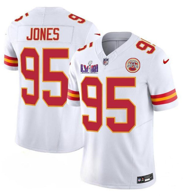 Men’s Kansas City Chiefs #95 Chris Jones White 2024 F.U.S.E. Super Bowl LVIII Patch Vapor Untouchable Limited Football Stitched Jersey