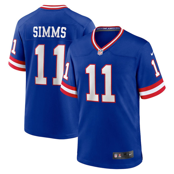 Men's New York Giants #11 Phil Simms Royal Stitched Game Jersey