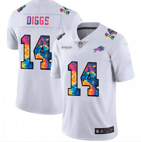 Men's Buffalo Bills #14 Stefon Diggs 2020 White Crucial Catch Limited Stitched Football Jersey