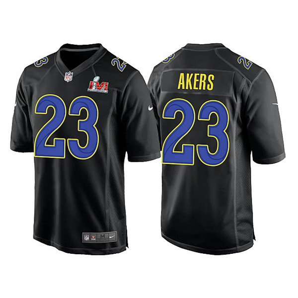 Men's Los Angeles Rams #23 Cam Akers Black 2022 Super Bowl LVI Game Stitched Jersey