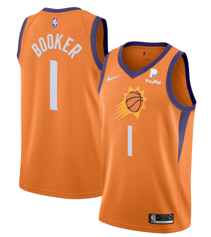 Men's Phoenix Suns #1 Devin Booker Orange Statement Edition Stitched NBA Jersey