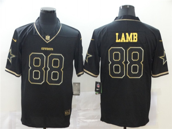Men's Dallas Cowboys #88 CeeDee Lamb Black Golden Stitched Jersey
