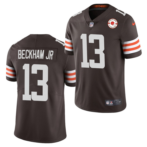 Men's Cleveland Browns #13 Odell Beckham Jr. 2021 Brown 75th Anniversary Patch Vapor Untouchable Limited Stitched NFL Jersey (Check description if you want Women or Youth size)