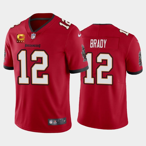 Men's Tampa Bay Buccaneers #12 Tom Brady Red With C Patch Stitched Jersey