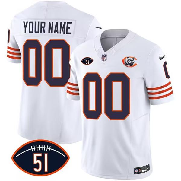 Men's Chicago Bears Active Player Custom 2023 F.U.S.E. White Dick Butkus Patch Throwback Limited Football Stitched Jersey