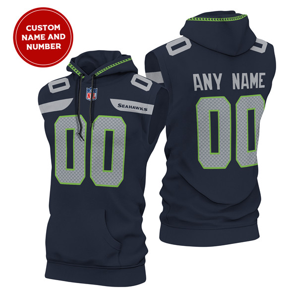 Men's Seattle Seahawks Customized Navy Limited Edition Sleeveless Hoodie