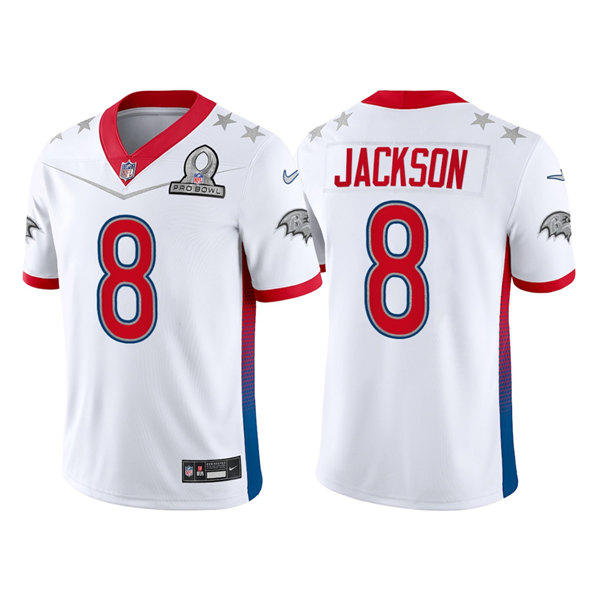 Men's Baltimore Ravens #8 Lamar Jackson 2022 White Pro Bowl Stitched Jersey