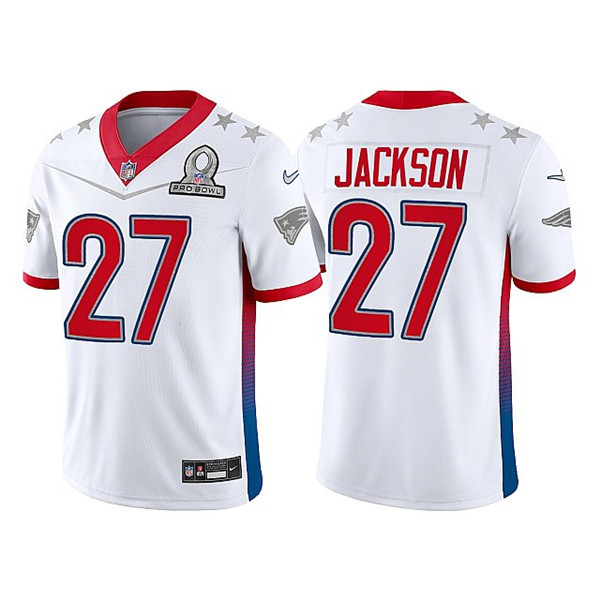 Men's New England Patriots #27 J.C. Jackson 2022 White Pro Bowl Stitched Jersey