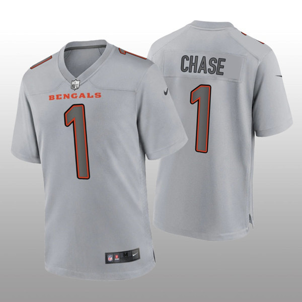Men's Cincinnati Bengals #1 Ja'Marr Chase Gray Atmosphere Fashion Stitched Game Jersey