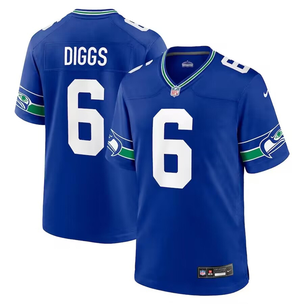 Men's Seattle Seahawks #6 Quandre Diggs Royal Throwback Stitched Game Jersey