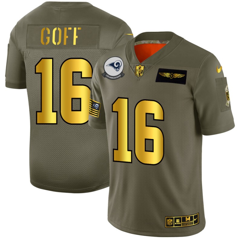 Men's Los Angeles Rams #16 Jared Goff Olive/Gold 2019 Salute to Service Limited Stitched NFL Jersey