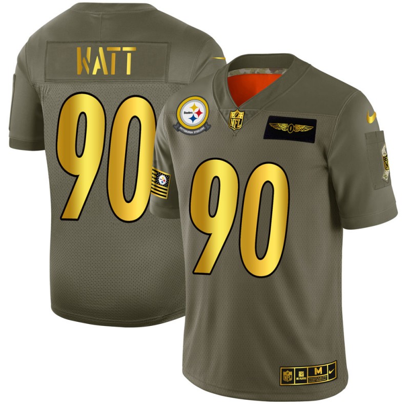 Men's Pittsburgh Steelers # 90 T. J. Watt Olive/Gold 2019 Salute to Service Limited Stitched NFL Jersey