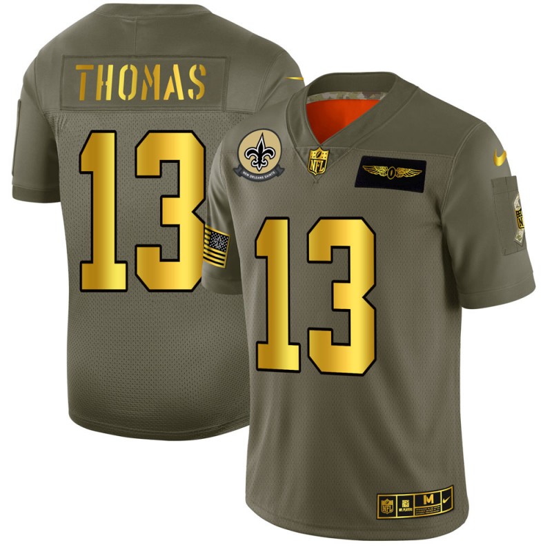 Men's New Orleans Saints #13 Michael Thomas 2019 Olive/Gold Salute To Service Limited Stitched NFL Jersey