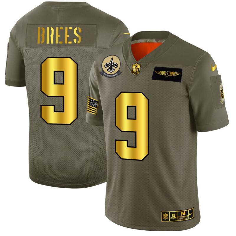 Men's New Orleans Saints #9 Drew Brees 2019 Olive/Gold Salute To Service Limited Stitched NFL Jersey