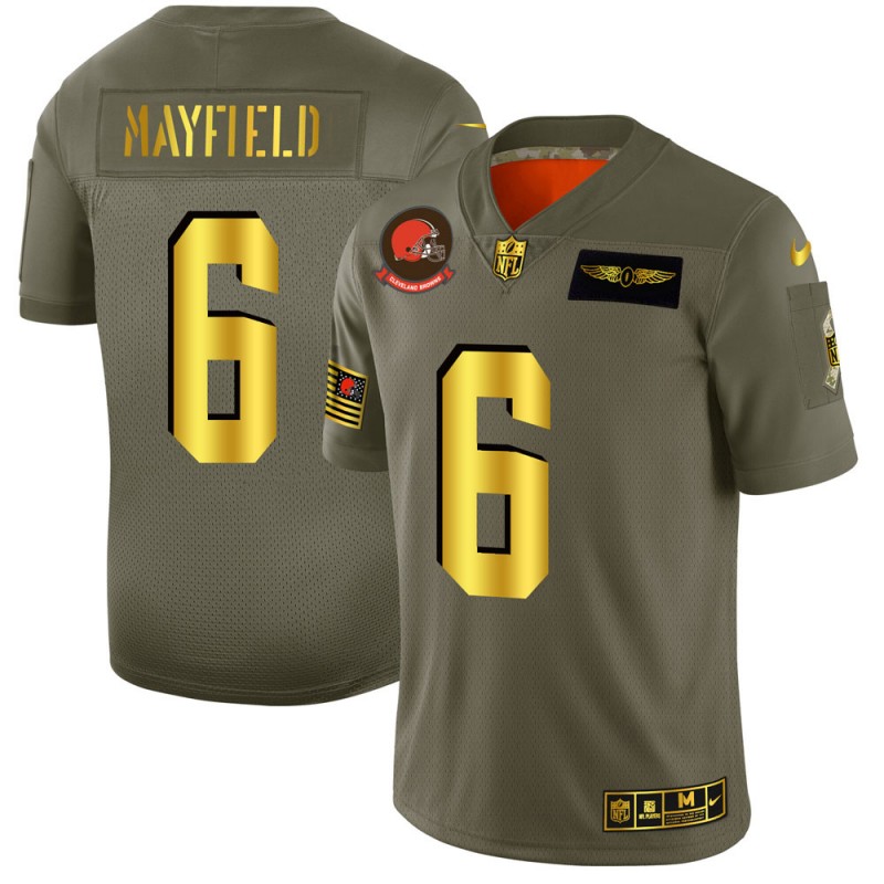 Men's Cleveland Browns #6 Baker Mayfield Olive/Gold 2019 Salute to Service Limited Limited Stitched NFL Jersey