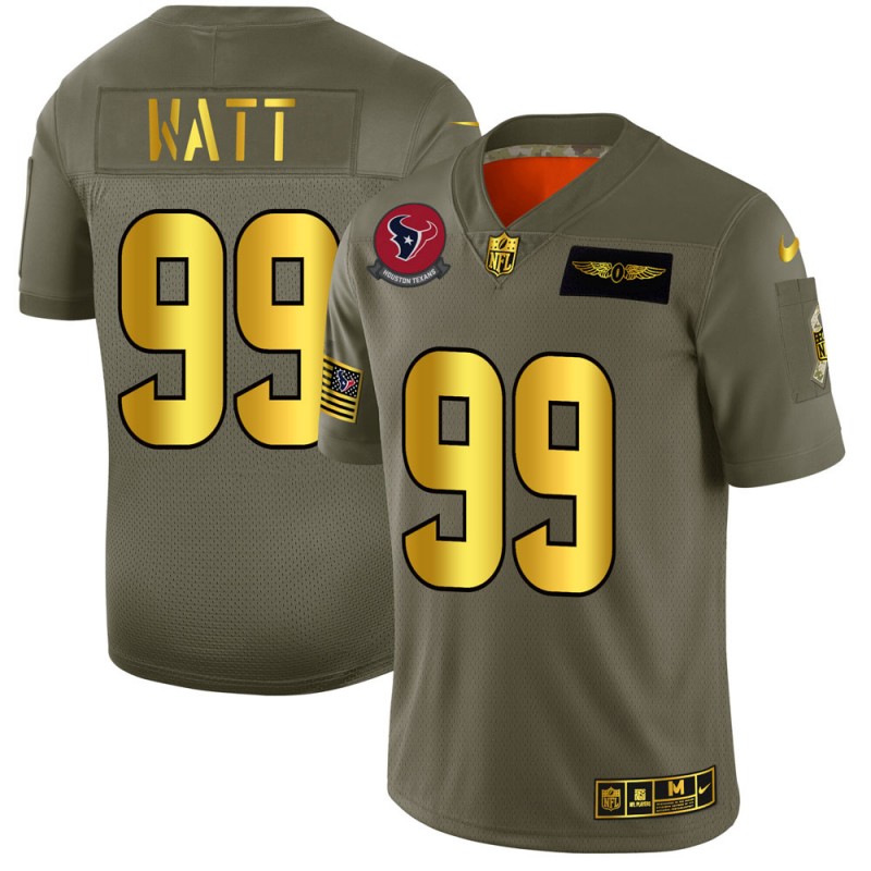 Men's Houston Texans #99 J.J. Watt Olive/Gold 2019 Salute to Service Limited Stitched NFL Jersey.