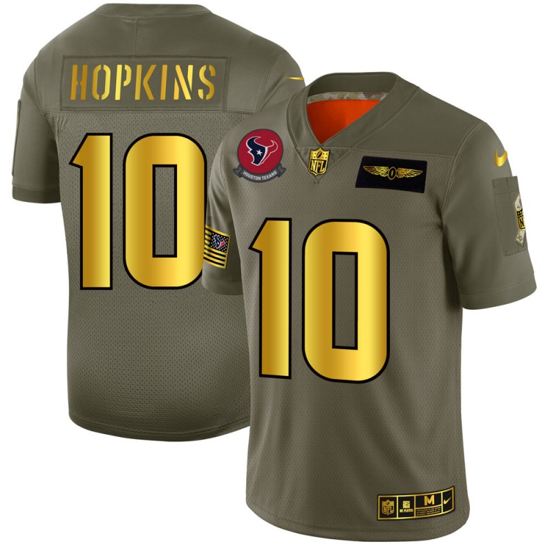 Men's Houston Texans #10 DeAndre Hopkins Olive/Gold 2019 Salute To Service Limited Stitched NFL Jersey