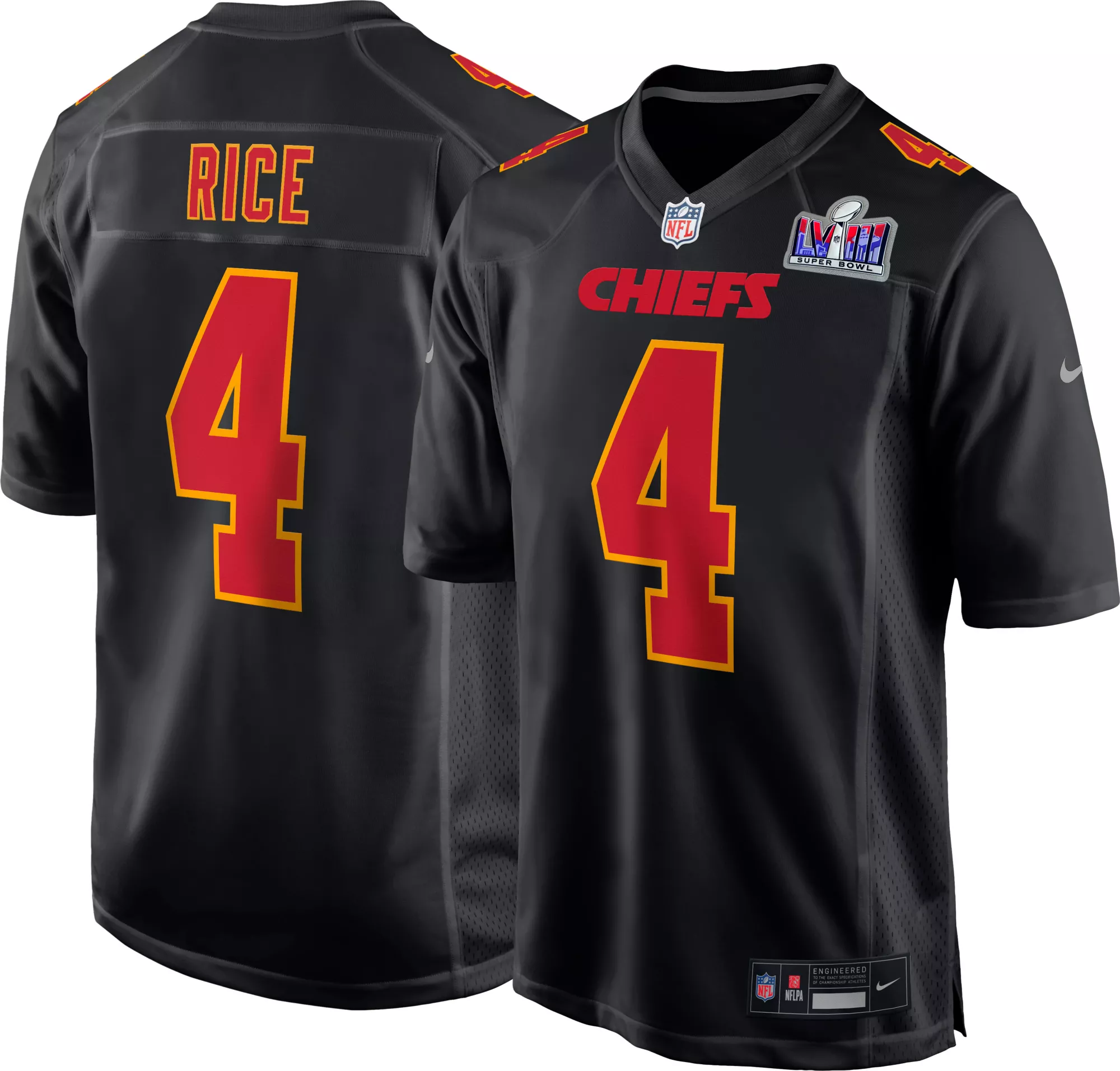 Men’s Kansas City Chiefs #4 Rashee Rice Black 2024 Super Bowl LVIII Patch Limited Football Stitched Game Jersey