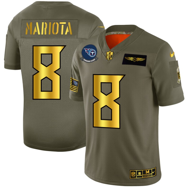 Men's Tennessee Titans #8 Marcus Mariota 2019 Olive/Gold Salute To Service Limited Stitched NFL Jersey