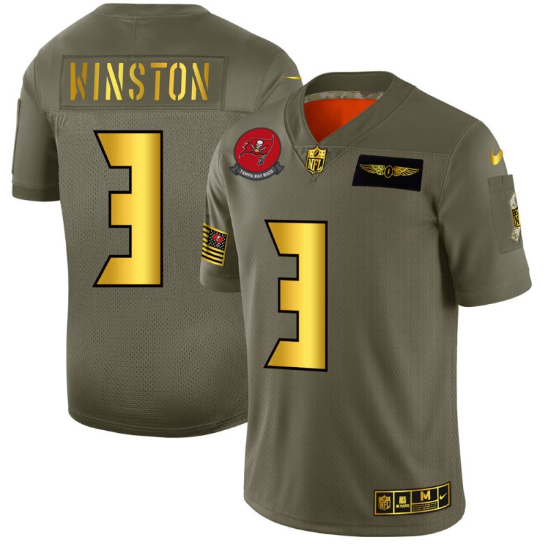 Men's Tampa Bay Buccaneers #3 Jameis Winston Olive/Gold 2019 Salute to Service Limited Stitched NFL Jersey