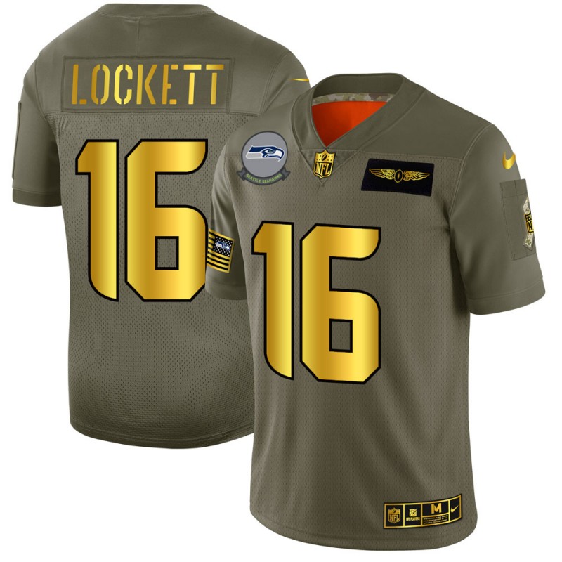 Men's Seattle Seahawks #16 Tyler Lockett Olive/Gold 2019 Salute to Service Limited Stitched NFL Jersey