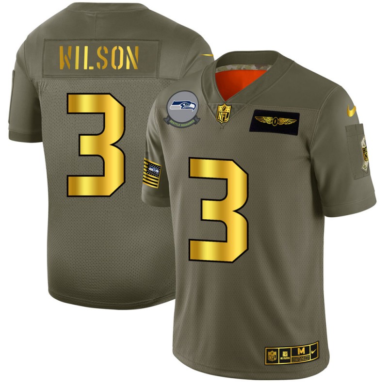 Men's Seattle Seahawks #3 Russell Wilson Olive/Gold 2019 Salute to Service Limited Stitched NFL Jersey
