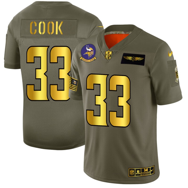 Men's Minnesota Vikings #33 Dalvin Cook 2019 Olive/Gold Salute To Service Limited Stitched NFL Jersey