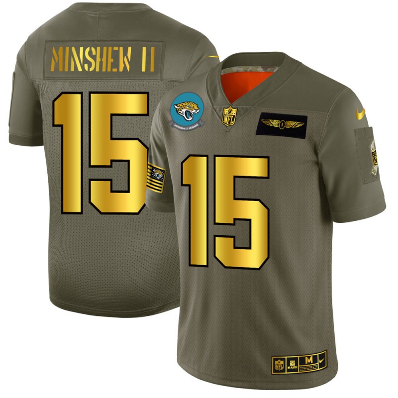 Men's Jacksonville Jaguars #15 Gardner Minshew II 2019 Olive/Gold Salute To Service Limited Stitched NFL Jersey